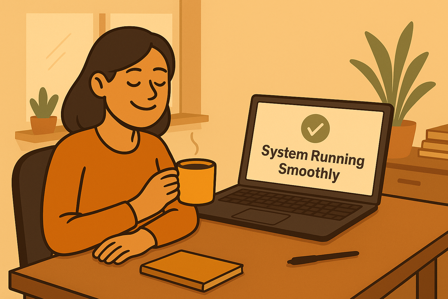 Relaxed business owner with system running smoothly